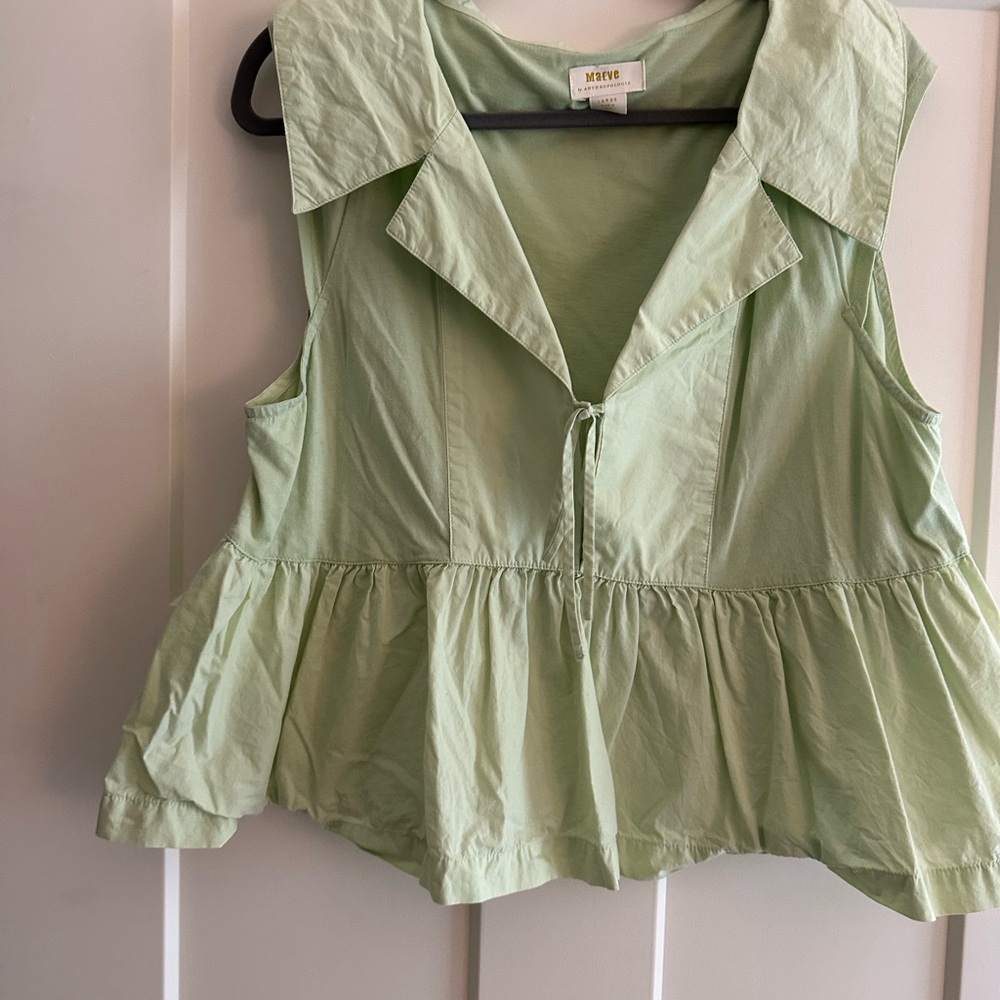 Anthropologie Light Green Peplum Blouse